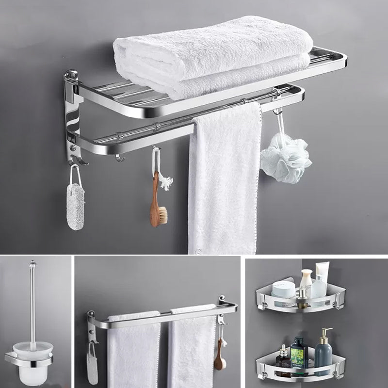 Contemporary Polished Chrome Bathroom Accessory Set with Towel Bar & Bath Shelf