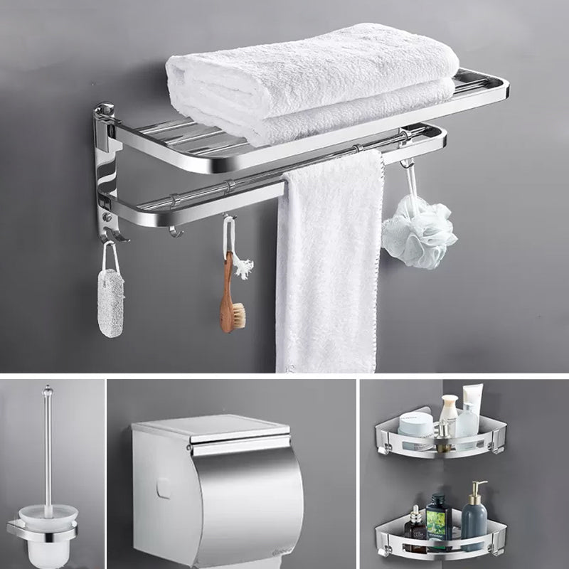 Contemporary Polished Chrome Bathroom Accessory Set with Towel Bar & Bath Shelf