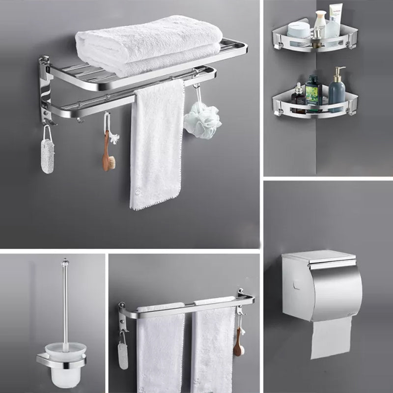 Contemporary Polished Chrome Bathroom Accessory Set with Towel Bar & Bath Shelf