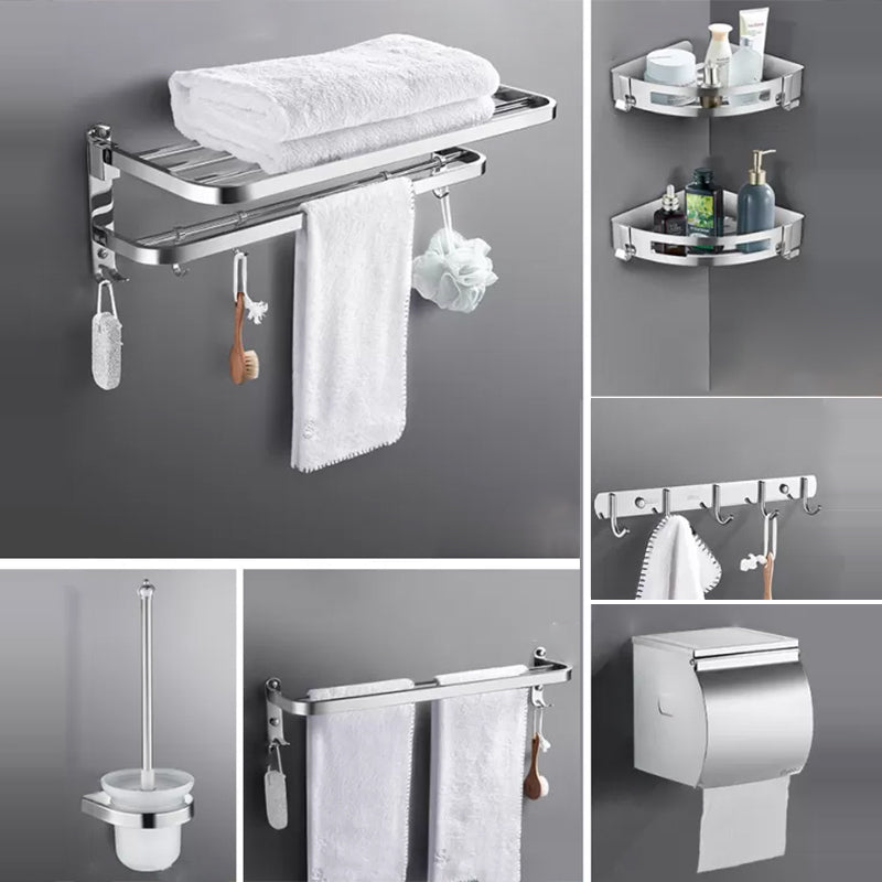 Contemporary Polished Chrome Bathroom Accessory Set with Towel Bar & Bath Shelf