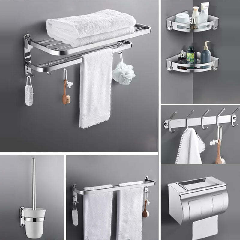 Contemporary Polished Chrome Bathroom Accessory Set with Towel Bar & Bath Shelf