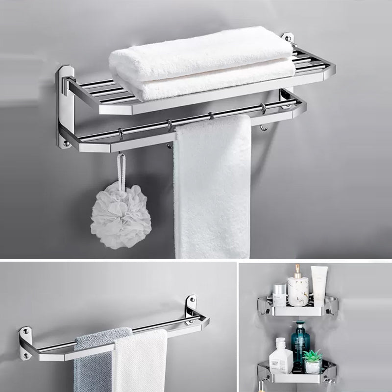 Contemporary Polished Chrome Bathroom Accessory Set with Towel Bar & Bath Shelf