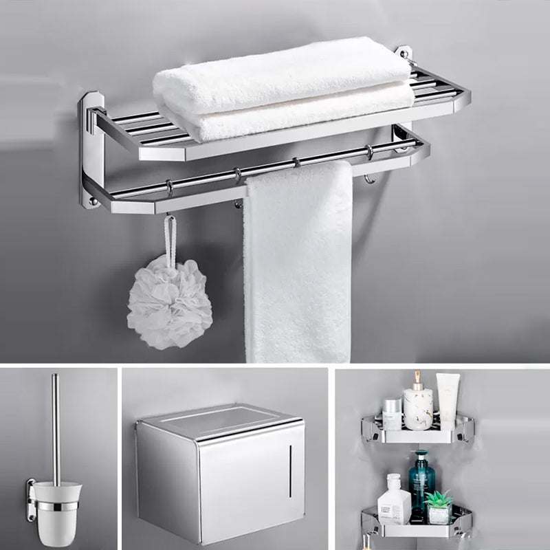 Contemporary Polished Chrome Bathroom Accessory Set with Towel Bar & Bath Shelf