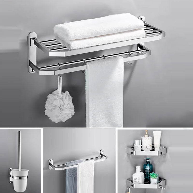 Contemporary Polished Chrome Bathroom Accessory Set with Towel Bar & Bath Shelf