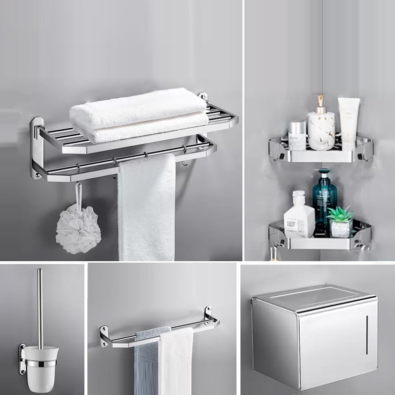 Contemporary Polished Chrome Bathroom Accessory Set with Towel Bar & Bath Shelf