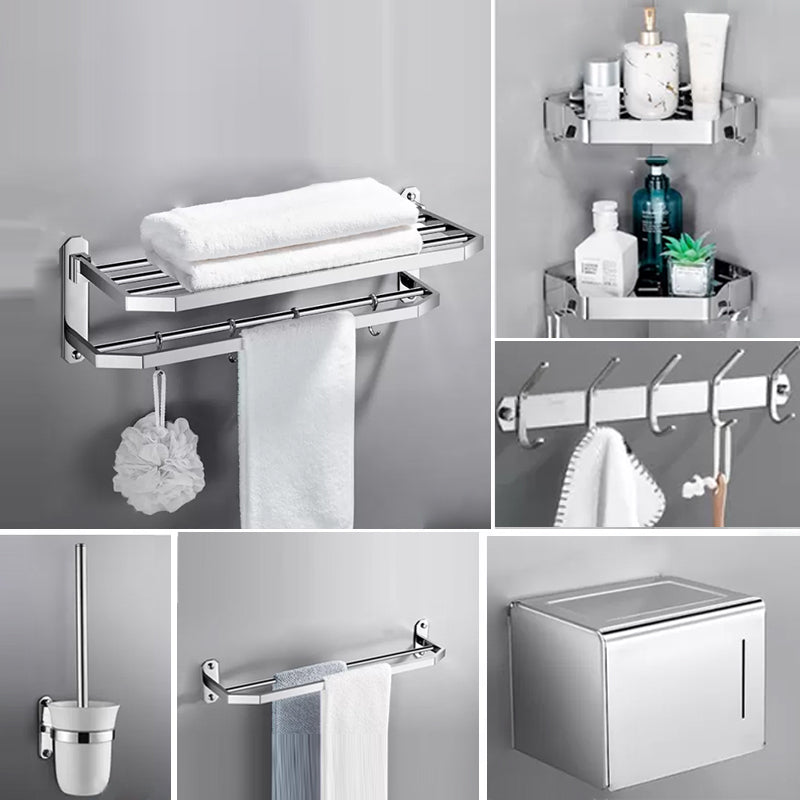 Contemporary Polished Chrome Bathroom Accessory Set with Towel Bar & Bath Shelf