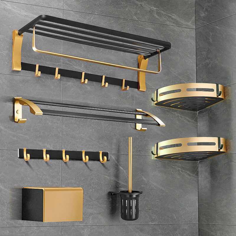 Contemporary Bathroom Accessory Set Black & Golden Bath Shelf/Towel Bar