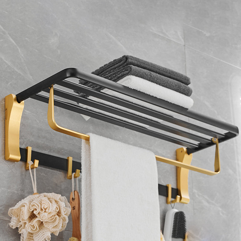 Contemporary Bathroom Accessory Set Black & Golden Bath Shelf/Towel Bar