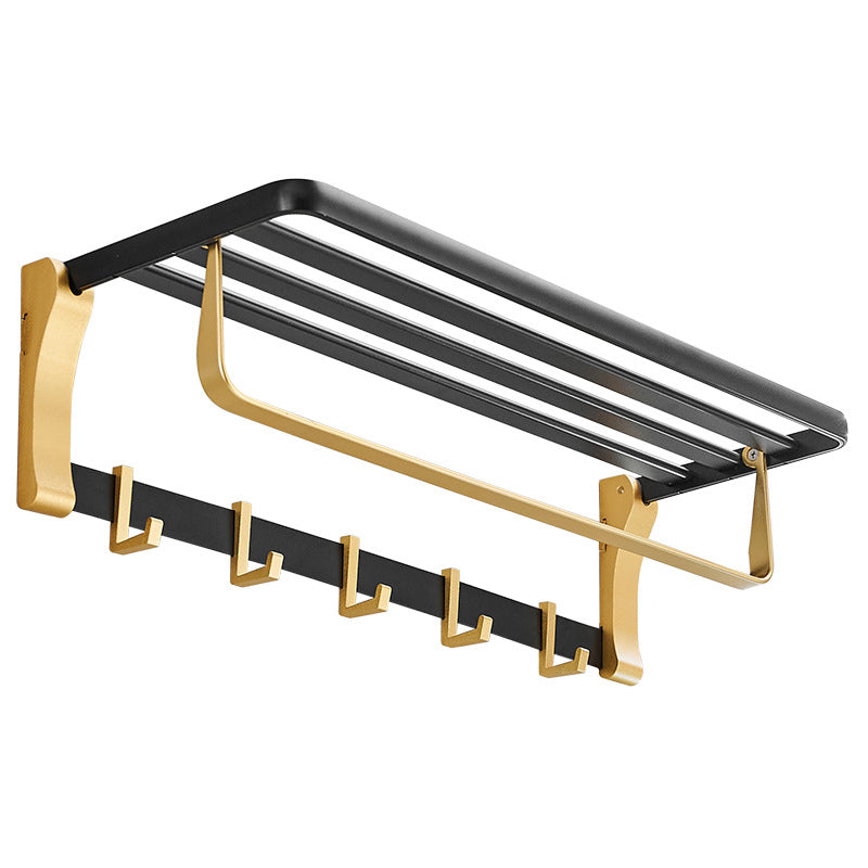 Contemporary Bathroom Accessory Set Black & Golden Bath Shelf/Towel Bar