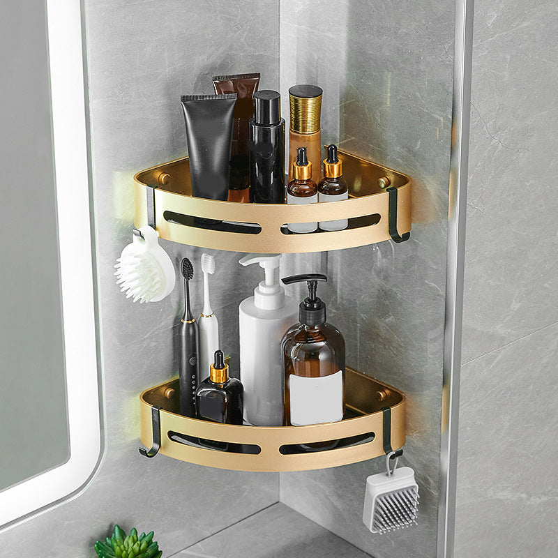 Contemporary Bathroom Accessory Set Black & Golden Bath Shelf/Towel Bar