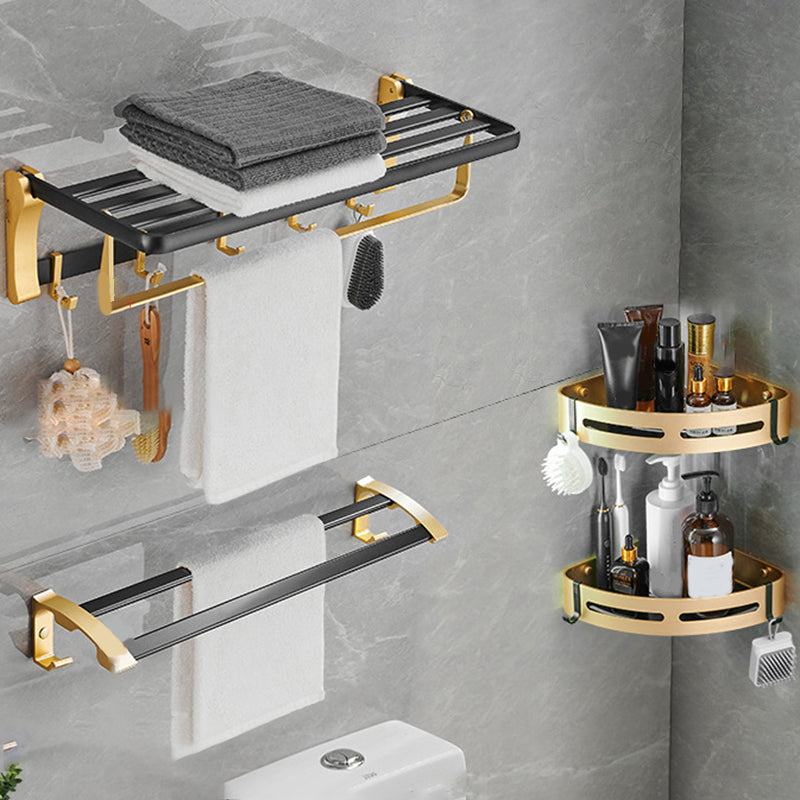 Contemporary Bathroom Accessory Set Black & Golden Bath Shelf/Towel Bar