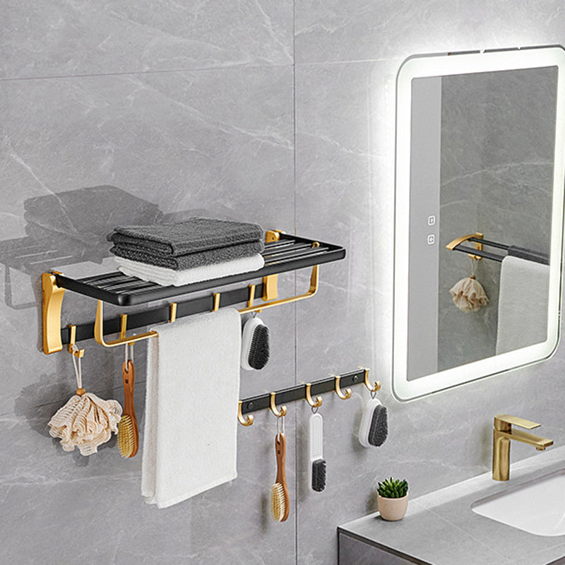 Contemporary Bathroom Accessory Set Black & Golden Bath Shelf/Towel Bar