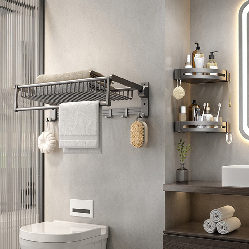 Gray Contemporary Bathroom Accessory Set Bath Shelf/Towel Bar & Robe Hooks Included