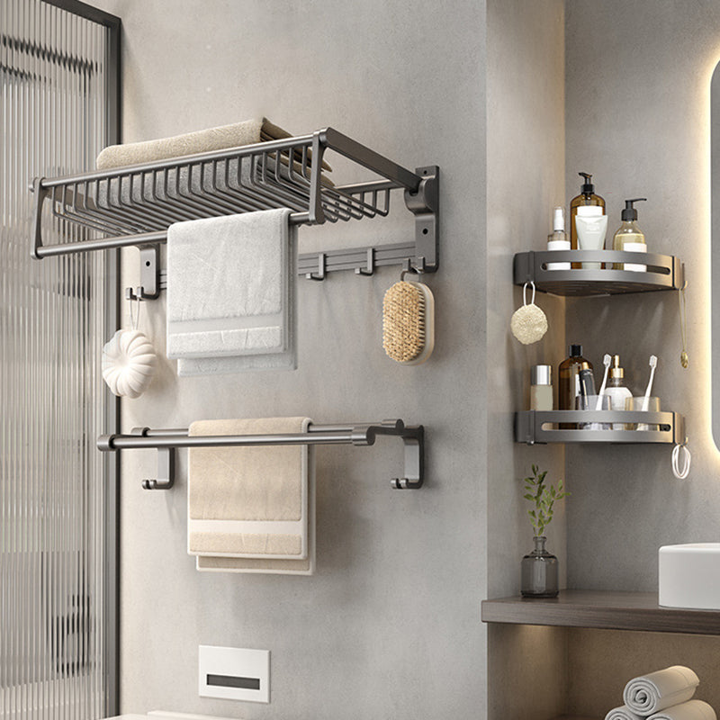 Gray Contemporary Bathroom Accessory Set Bath Shelf/Towel Bar & Robe Hooks Included