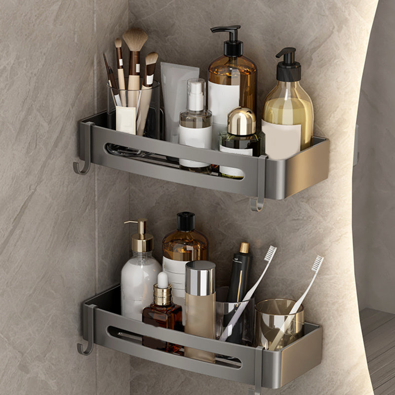 Gray Contemporary Bathroom Accessory Set Bath Shelf/Towel Bar & Robe Hooks Included