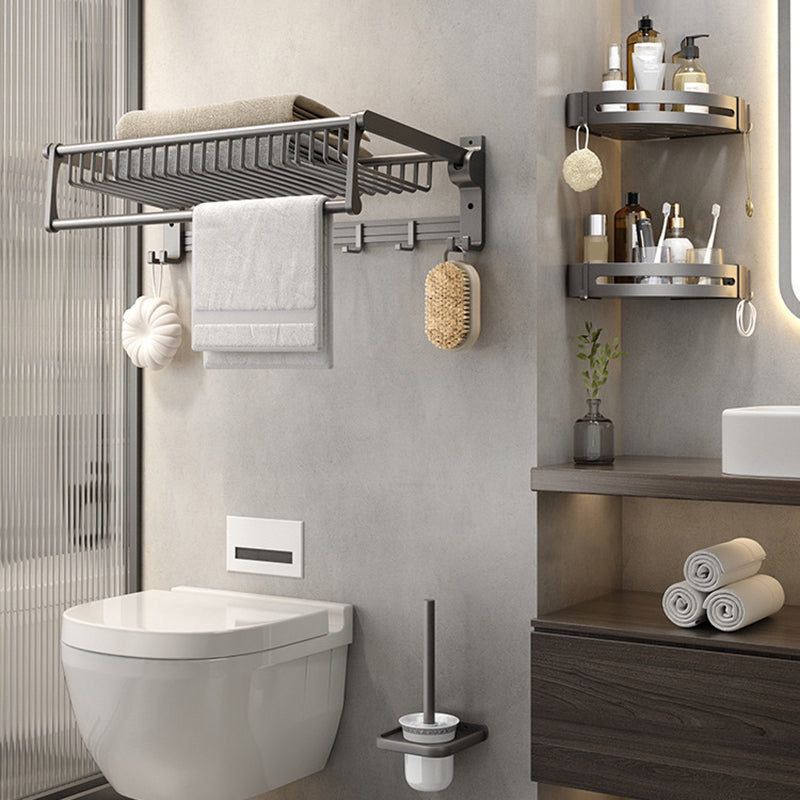 Gray Contemporary Bathroom Accessory Set Bath Shelf/Towel Bar & Robe Hooks Included