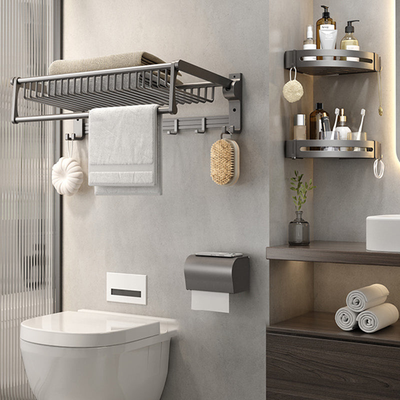 Gray Contemporary Bathroom Accessory Set Bath Shelf/Towel Bar & Robe Hooks Included