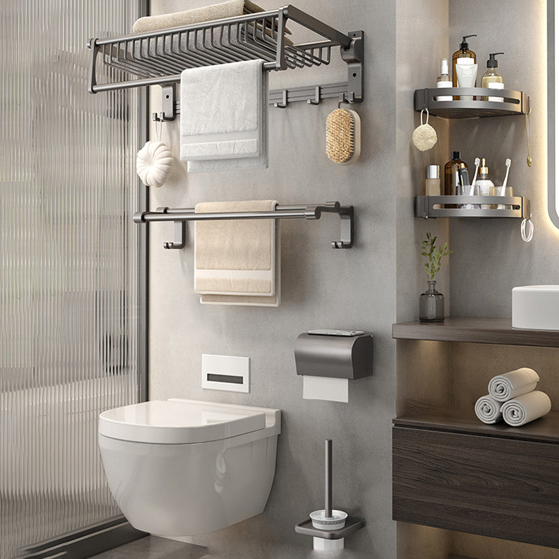 Gray Contemporary Bathroom Accessory Set Bath Shelf/Towel Bar & Robe Hooks Included