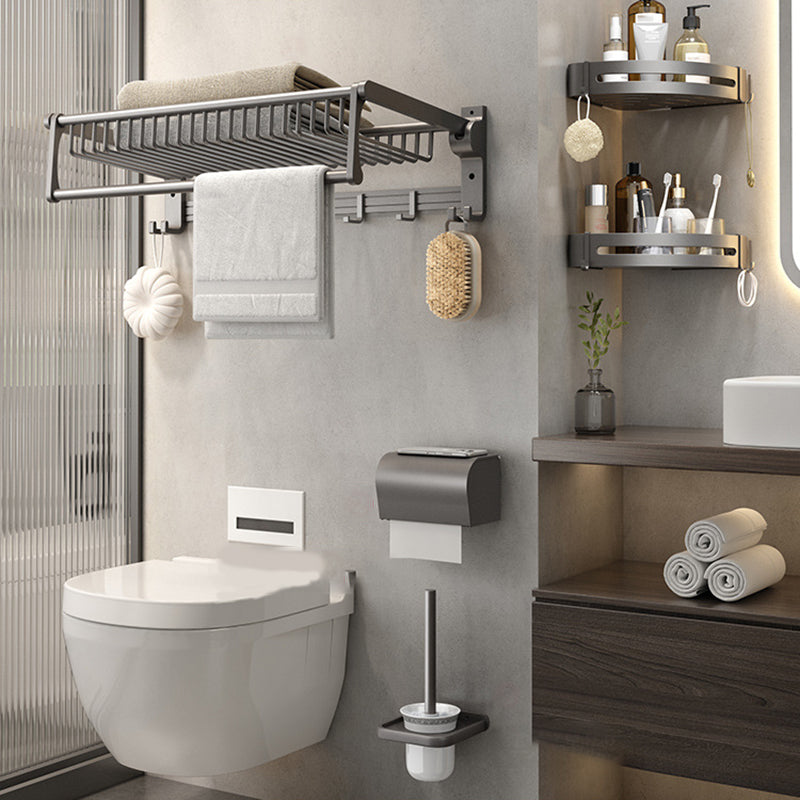 Gray Contemporary Bathroom Accessory Set Bath Shelf/Towel Bar & Robe Hooks Included