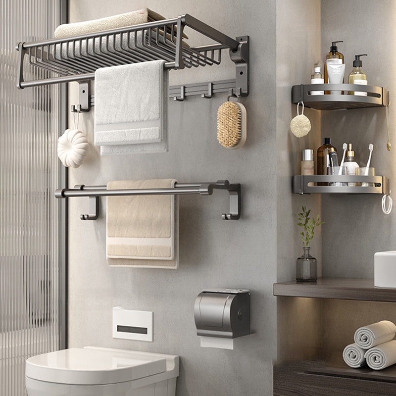 Gray Contemporary Bathroom Accessory Set Bath Shelf/Towel Bar & Robe Hooks Included