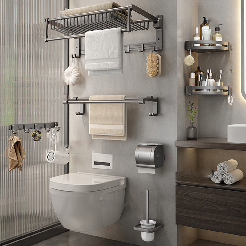 Gray Contemporary Bathroom Accessory Set Bath Shelf/Towel Bar & Robe Hooks Included