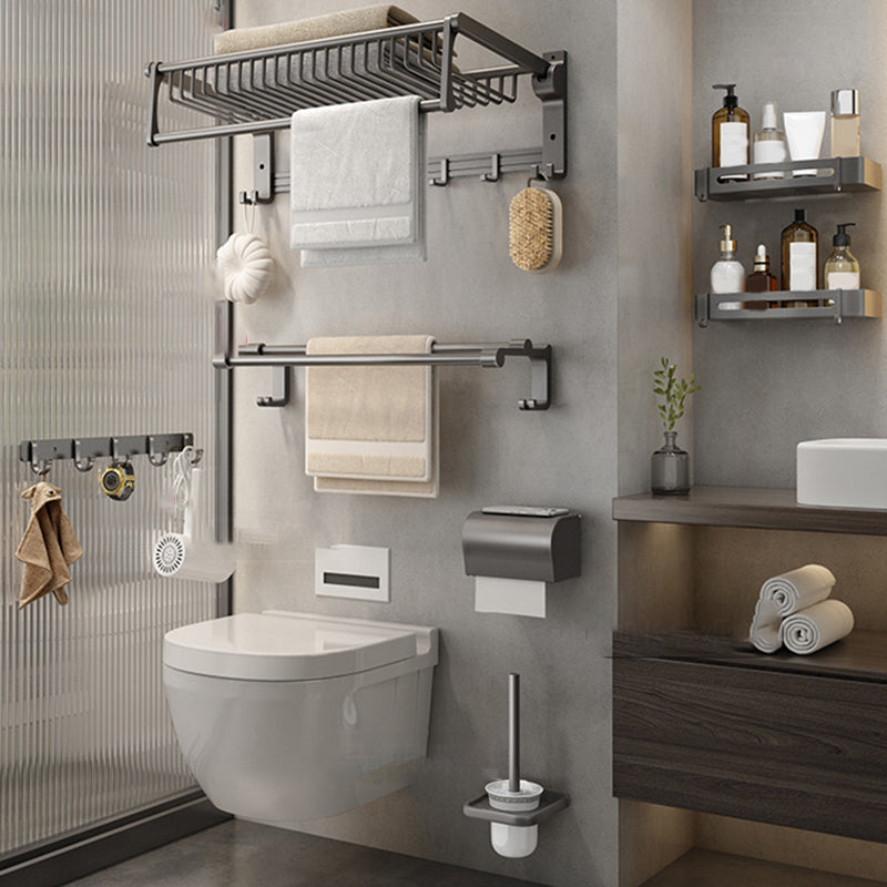 Gray Contemporary Bathroom Accessory Set Bath Shelf/Towel Bar & Robe Hooks Included