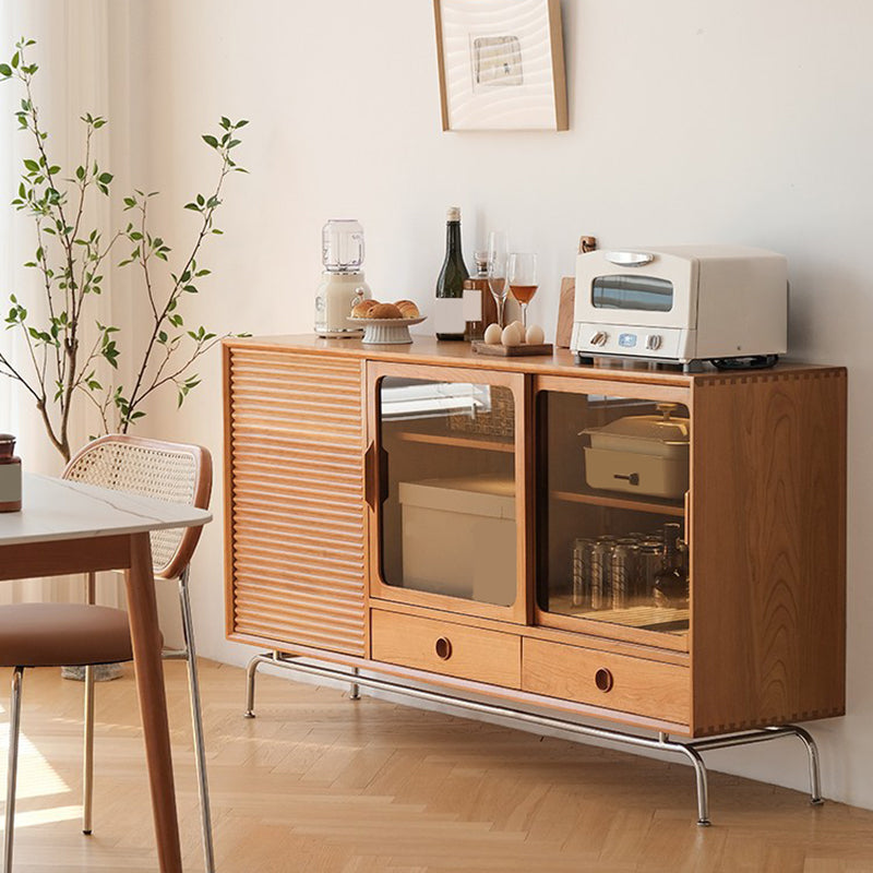 Modern Display Stand Pine Storage Cabinet with Doors for Dining Room