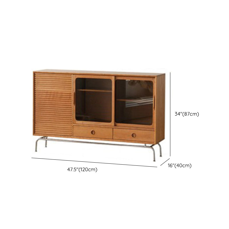 Modern Display Stand Pine Storage Cabinet with Doors for Dining Room