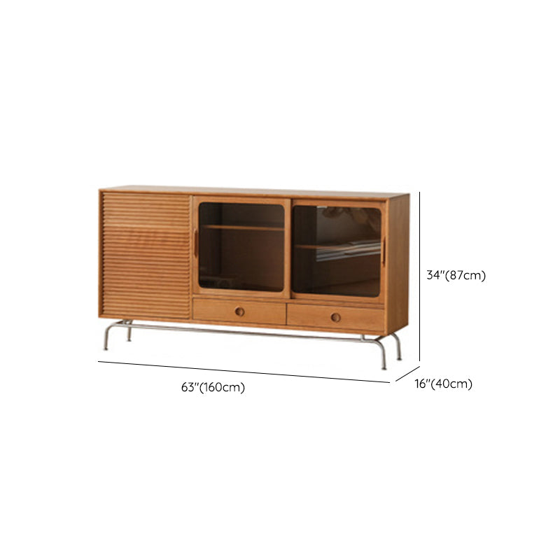 Modern Display Stand Pine Storage Cabinet with Doors for Dining Room