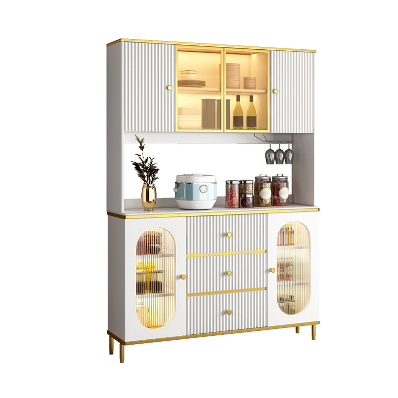 Modern Wood Dining Hutch Glass Doors Storage Cabinet with Doors for Living Room