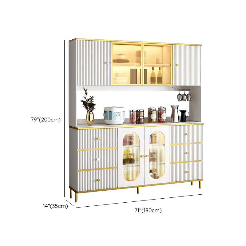 Modern Wood Dining Hutch Glass Doors Storage Cabinet with Doors for Living Room