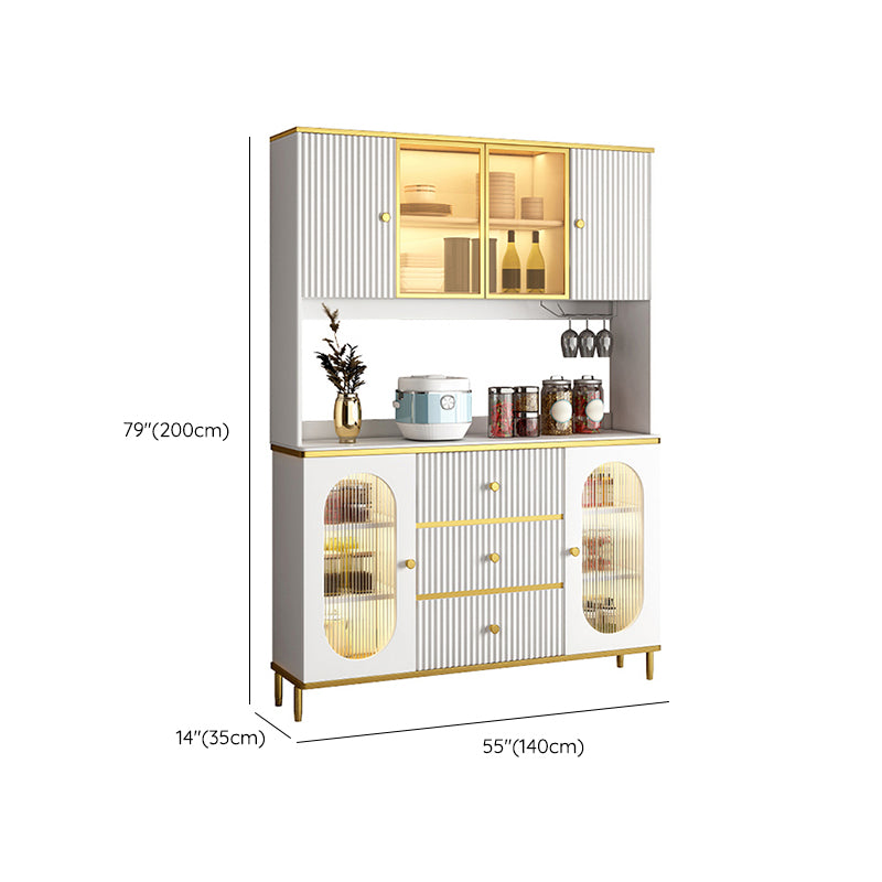 Modern Wood Dining Hutch Glass Doors Storage Cabinet with Doors for Living Room