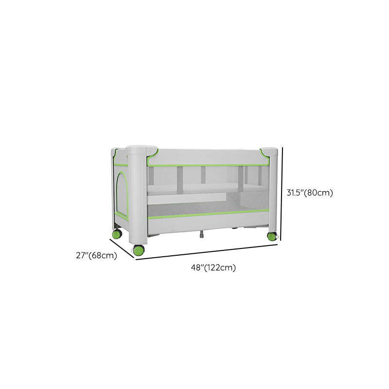 Assembled Crib Convertible Folding Crib with Wheels in White