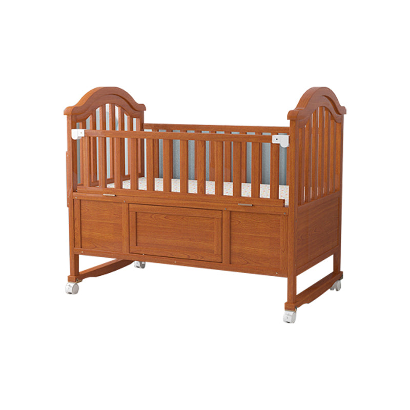 Wood Nursery Crib with Casters Modern Baby Crib with Guardrail