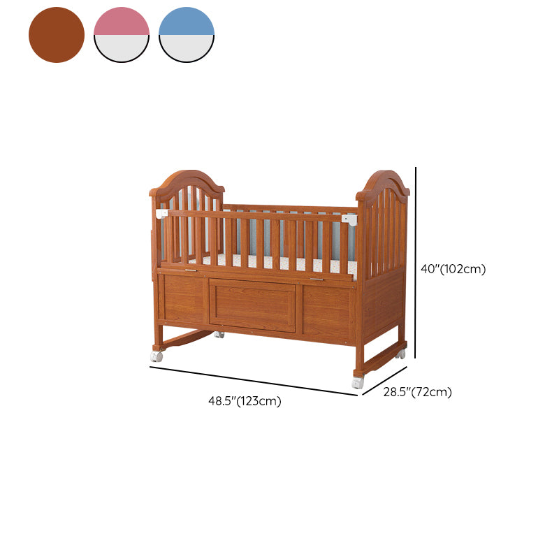 Wood Nursery Crib with Casters Modern Baby Crib with Guardrail