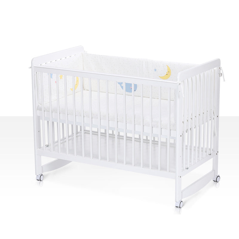 Crib with Guardrail in White Adjustable Height and Storage Crib