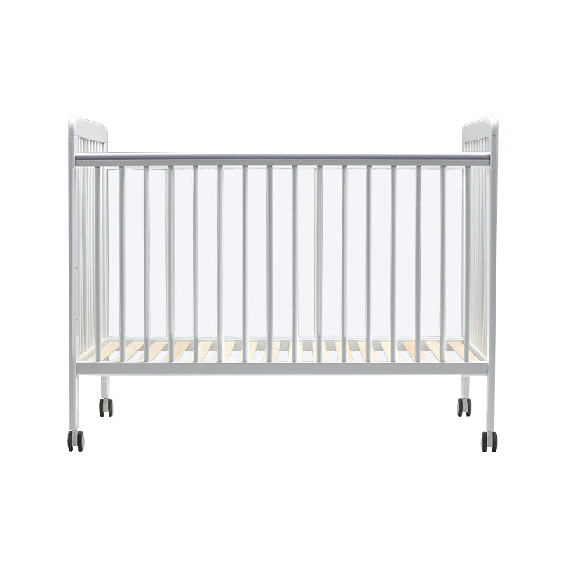 Crib with Guardrail in White Adjustable Height and Storage Crib