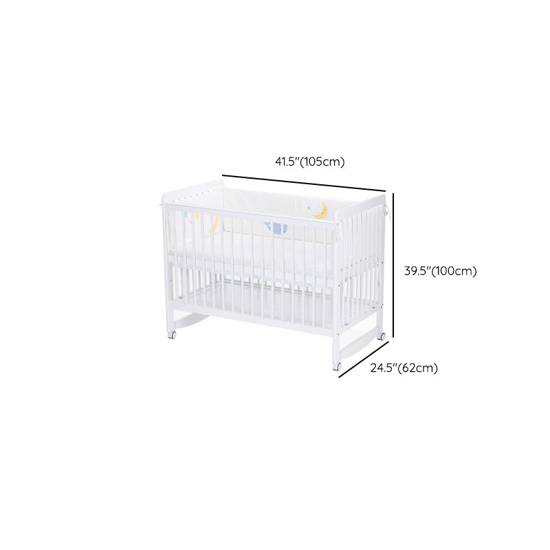 Crib with Guardrail in White Adjustable Height and Storage Crib