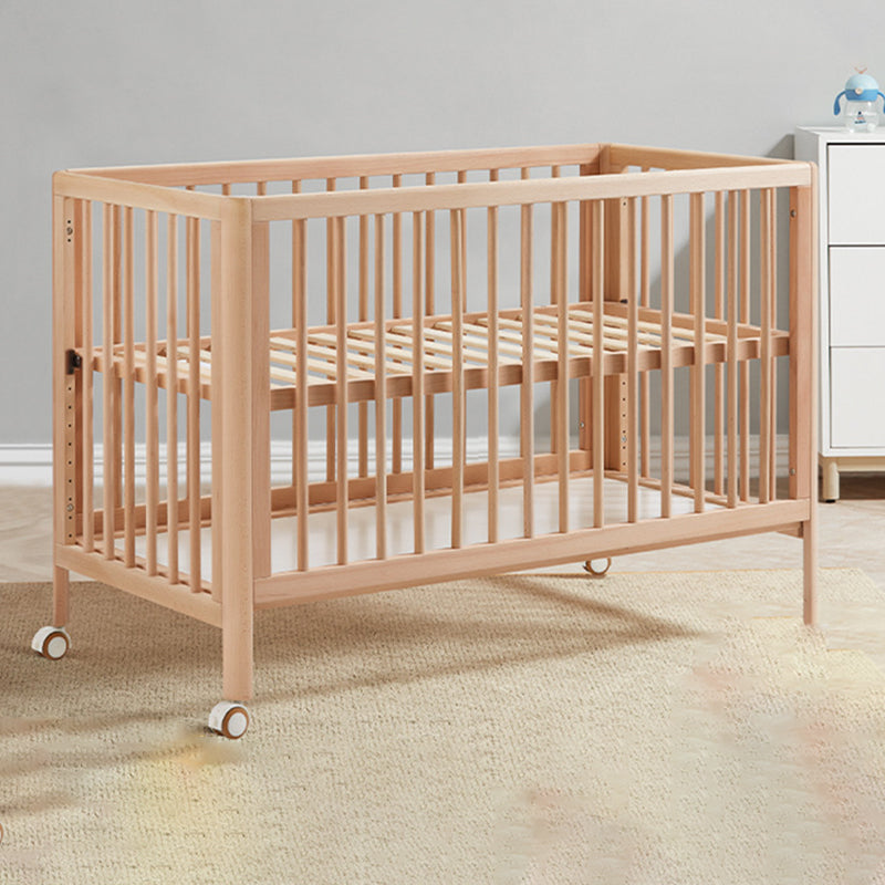 Beech Nursery Crib with Adjustable Height and Storage Crib with Mattress