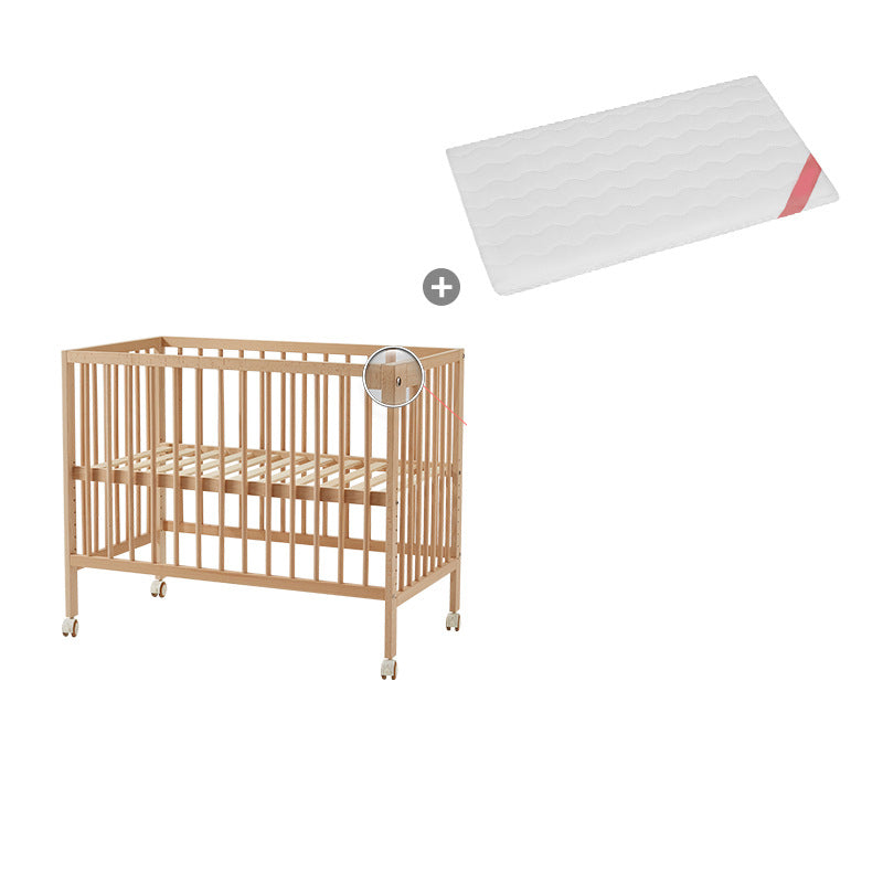 Beech Nursery Crib with Adjustable Height and Storage Crib with Mattress