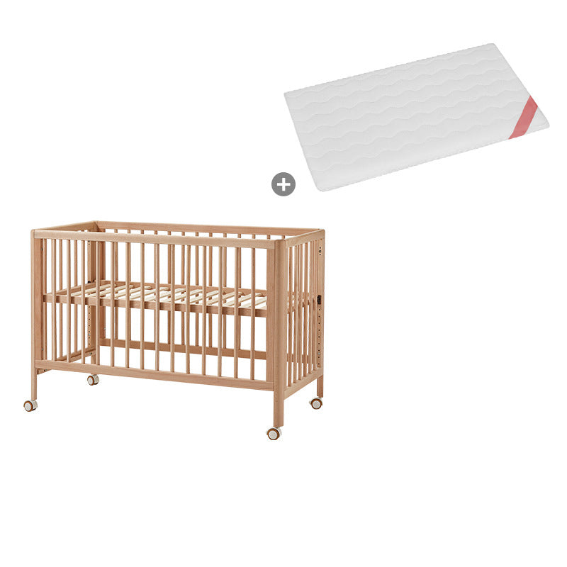 Beech Nursery Crib with Adjustable Height and Storage Crib with Mattress