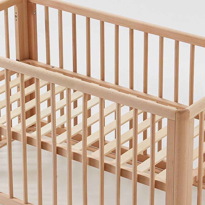 Beech Nursery Crib with Adjustable Height and Storage Crib with Mattress