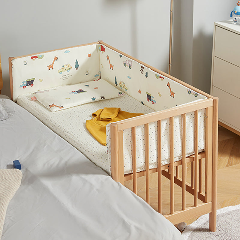 Beech Nursery Crib with Adjustable Height and Storage Crib with Mattress