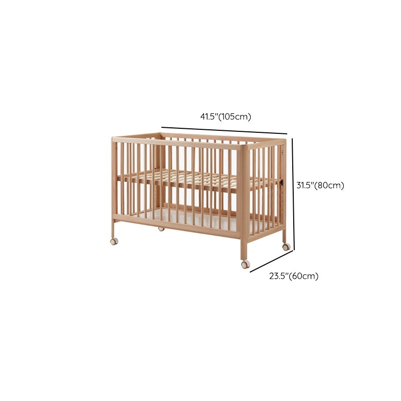 Beech Nursery Crib with Adjustable Height and Storage Crib with Mattress