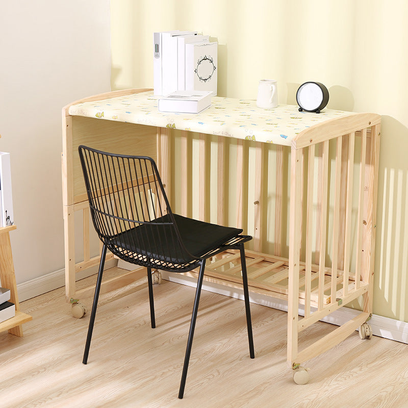 Convertible Nursery Crib with Casters and Changing Table in Light Wood