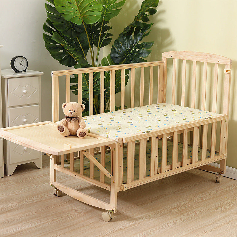 Convertible Nursery Crib with Casters and Changing Table in Light Wood