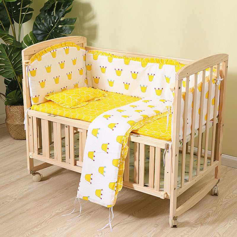 Convertible Nursery Crib with Casters and Changing Table in Light Wood