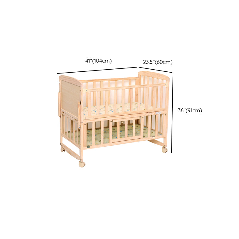 Convertible Nursery Crib with Casters and Changing Table in Light Wood