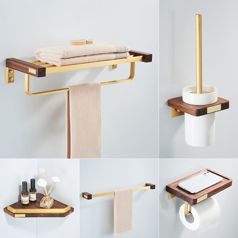 Wooden & Aluminum Bath Hardware Set Golden Bathroom Accessory Kit