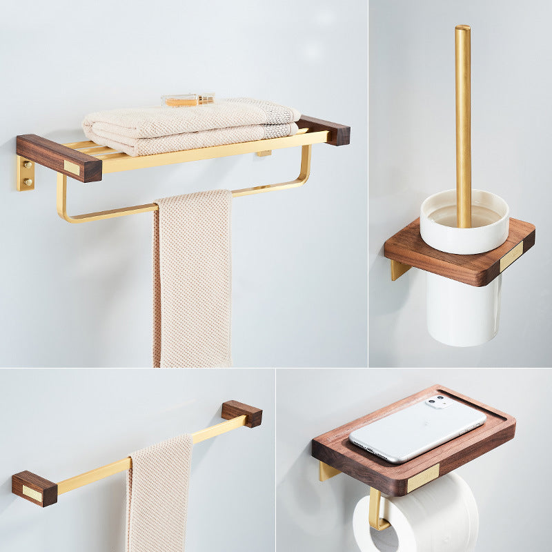 Wooden & Aluminum Bath Hardware Set Golden Bathroom Accessory Kit